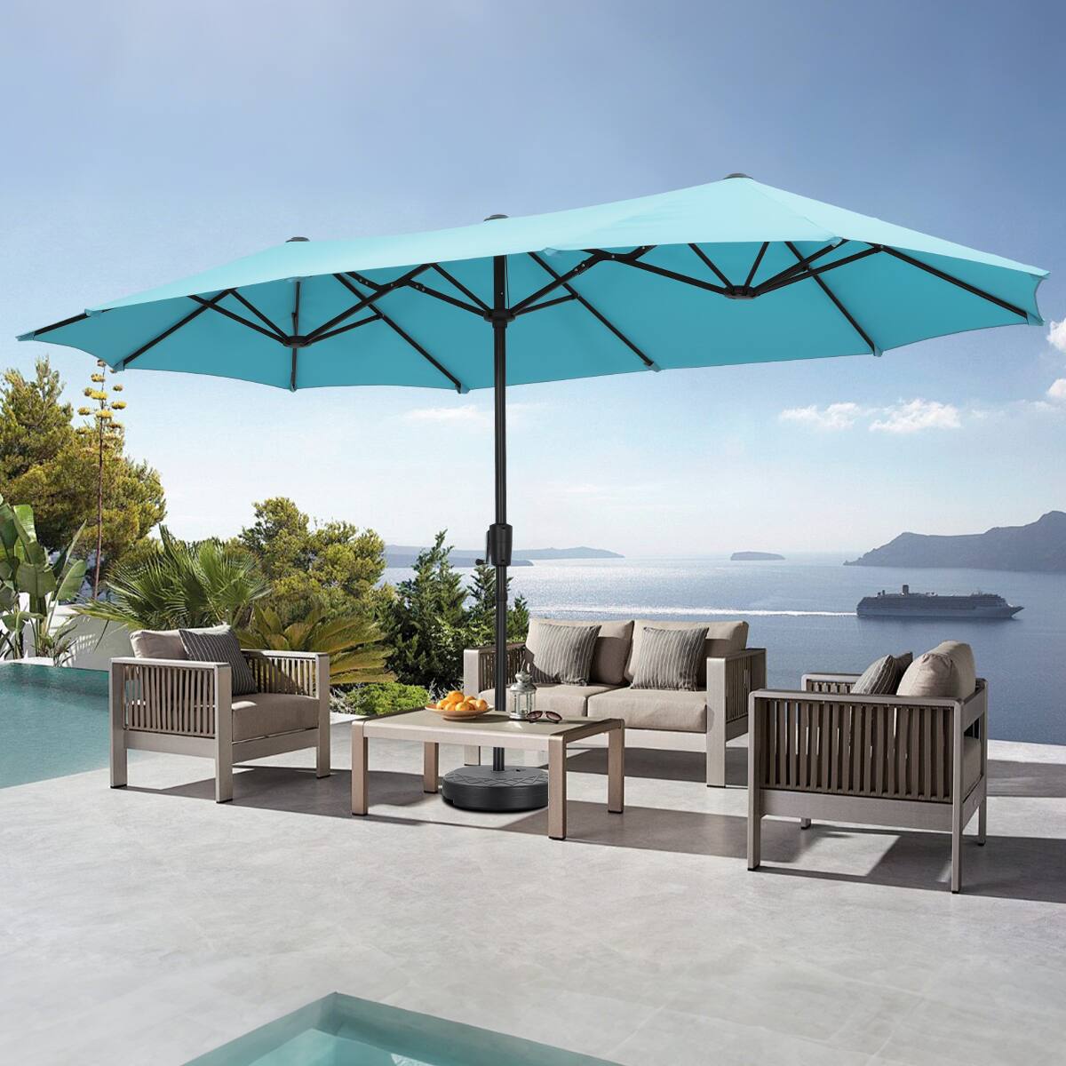 Left. Ainfox - Ainfox 13ft Large Patio Umbrella Outdoor Market Umbrella UV ProtectionSturdy Framew/Easy Crank for Yard,Poolside,Deck - Blue.