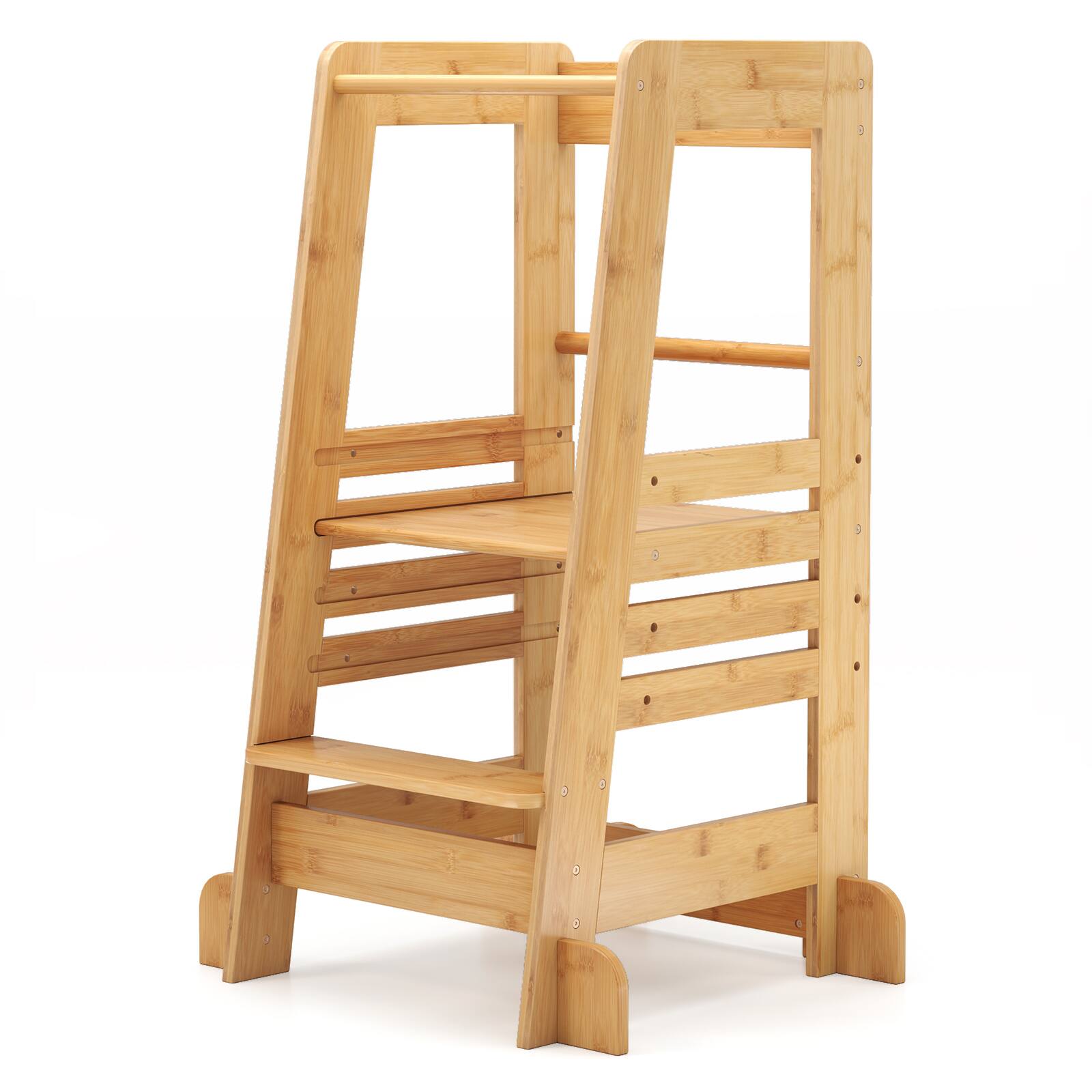 Front. Gymax - Gymax Kids Kitchen Step Stool Kids Standing Tower w/ Safety Rails Nature - Yellow.