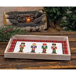 Left. BreeBe - Nutcrackers on Parade Wooden Tray - White.