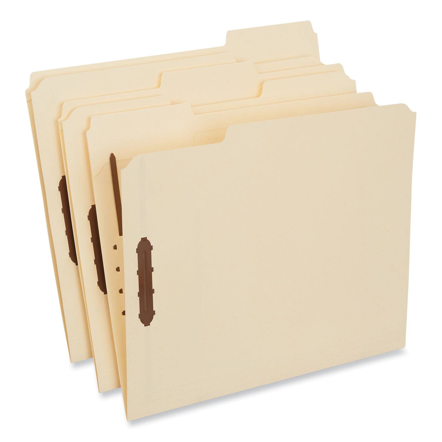 Angle. Universal - Deluxe Reinforced Top Tab Fastener Folders, 0.75" Expansion, 2 Fasteners, Letter Size, Manila Exterior, 50/Box.