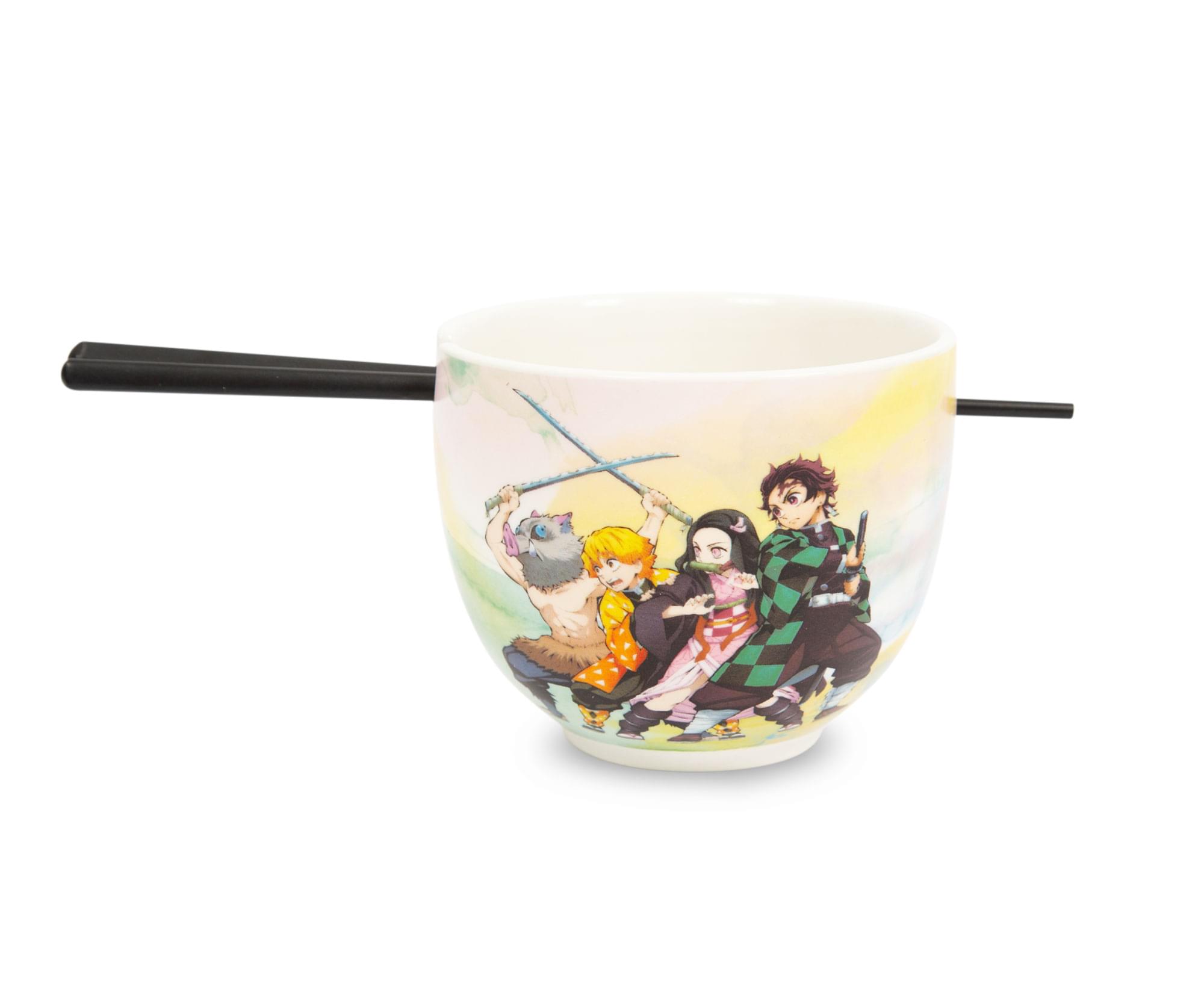 Front. Surreal Entertainment - Demon Slayer Cast Japanese Dinnerware Set | 18-Ounce Ramen Bowl with Chopsticks - Yellow.