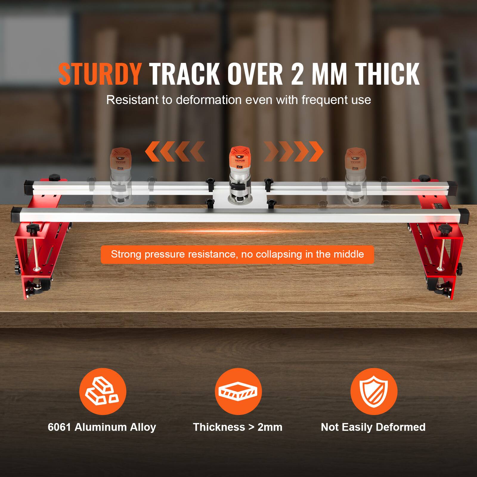 STURDY TRACK OVER 2 MM THICK  
Resistant to deformation even with frequent use  

Strong pressure resistance, no collapsing in the middle  

6061 Aluminum Alloy  
Thickness > 2mm  
Not Easily Deformed