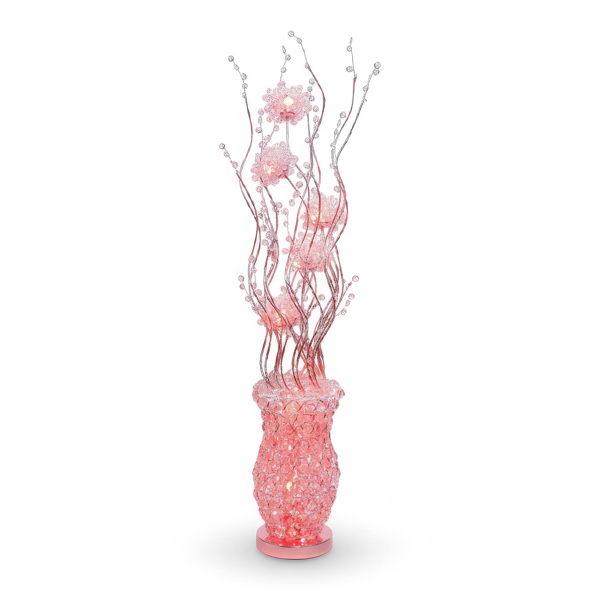Angle. FC Design - 60"H  Artistic Vase with Pink Flame Petal Flower Stem LED Floor Lamp.