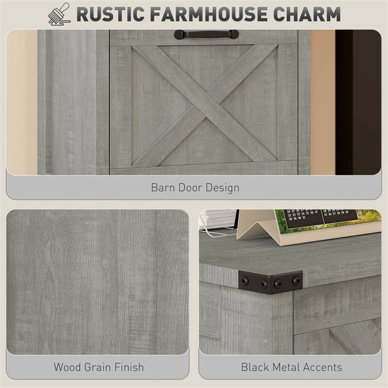 RUSTIC FARMHOUSE CHARM

Barn Door Design

Wood Grain Finish

Black Metal Accents