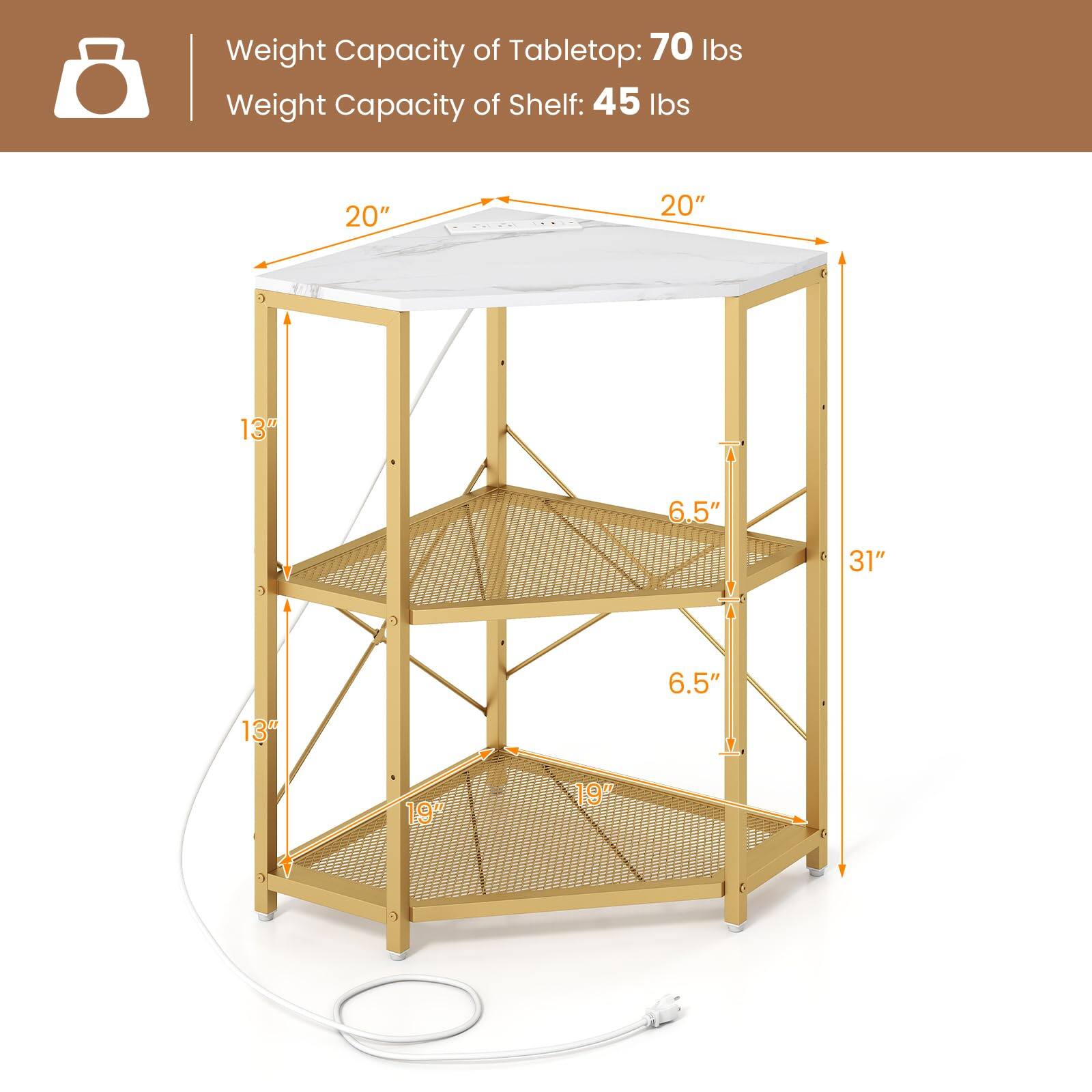 Weight Capacity of Tabletop: 70 lbs  
Weight Capacity of Shelf: 45 lbs  

20"  
20"  
13"  
6.5"  
31"  
6.5"  
13"  
19"  
19"