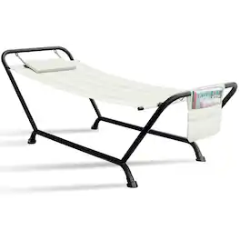 Sorbus - Cozy Hammock Bed- Patio Hammock with Stand w/Pillow and Storage Pockets - For Patio, Garden, Backyard, Poolside - Beige
