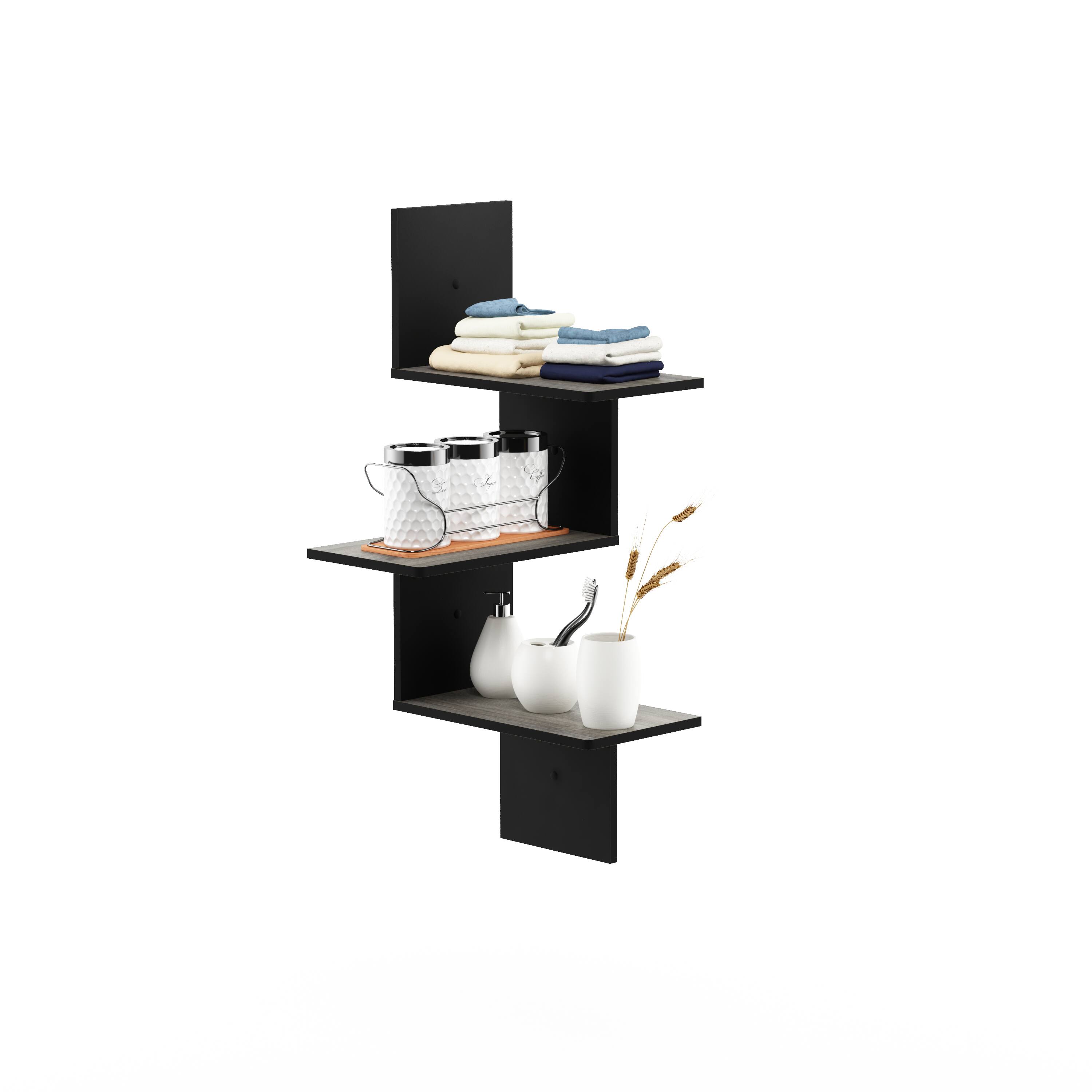 Alt View 5. Furinno - Rossi Modern 3-Tier Wall Floating Corner Shelf - French Oak.