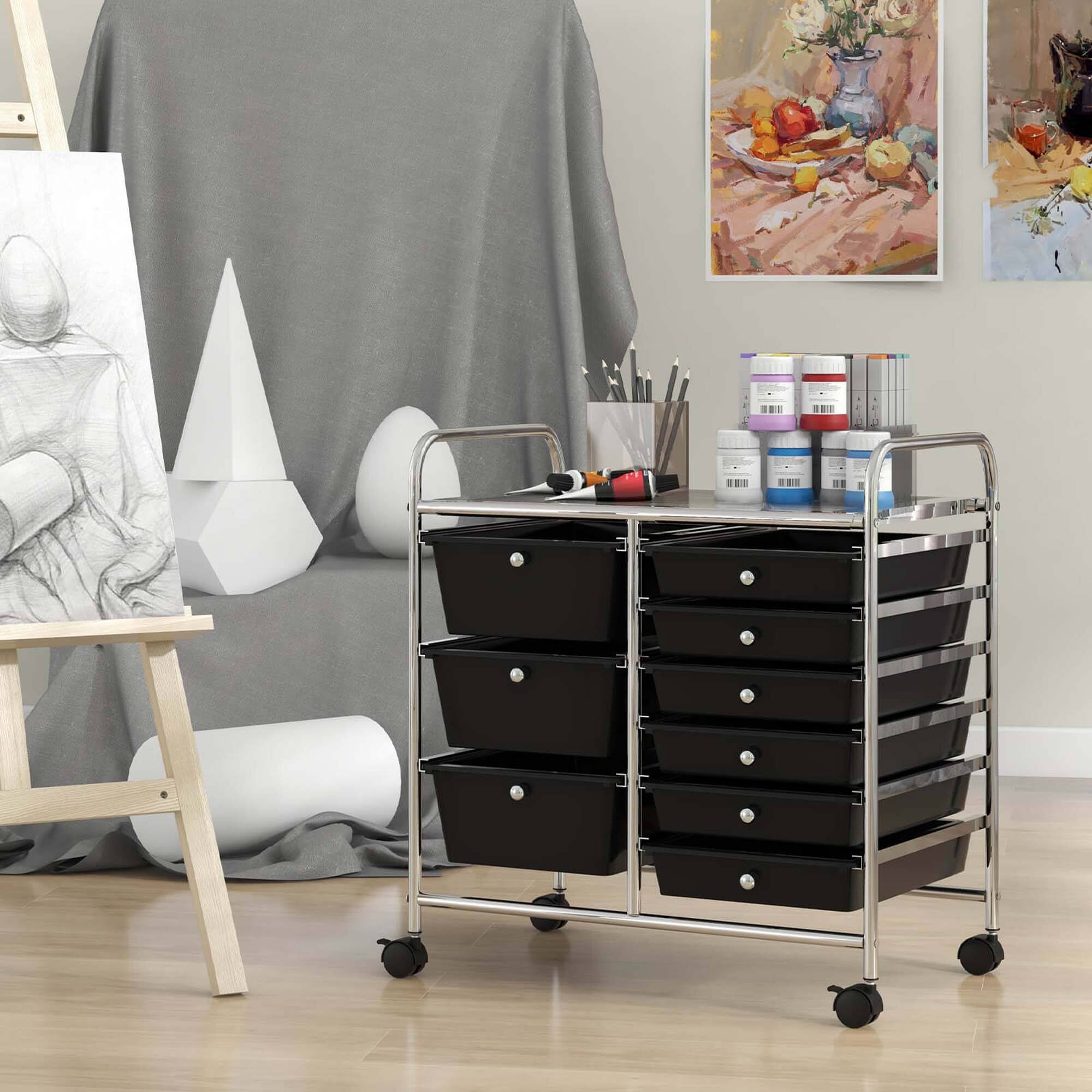 Alt View 3. Costway - Costway 9 Drawer Rolling Organizer Cart Utility Storage Tools Scrapbook Paper Multi-Use Black - Black.