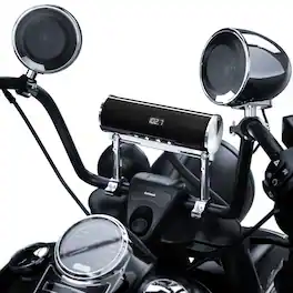 GoHawk - Bluetooth Motorcycle Speakers: 2-Speaker Waterproof Aluminum Stereo Soundbar w/ 4.5" External Speakers, FM/USB Music - Chrome