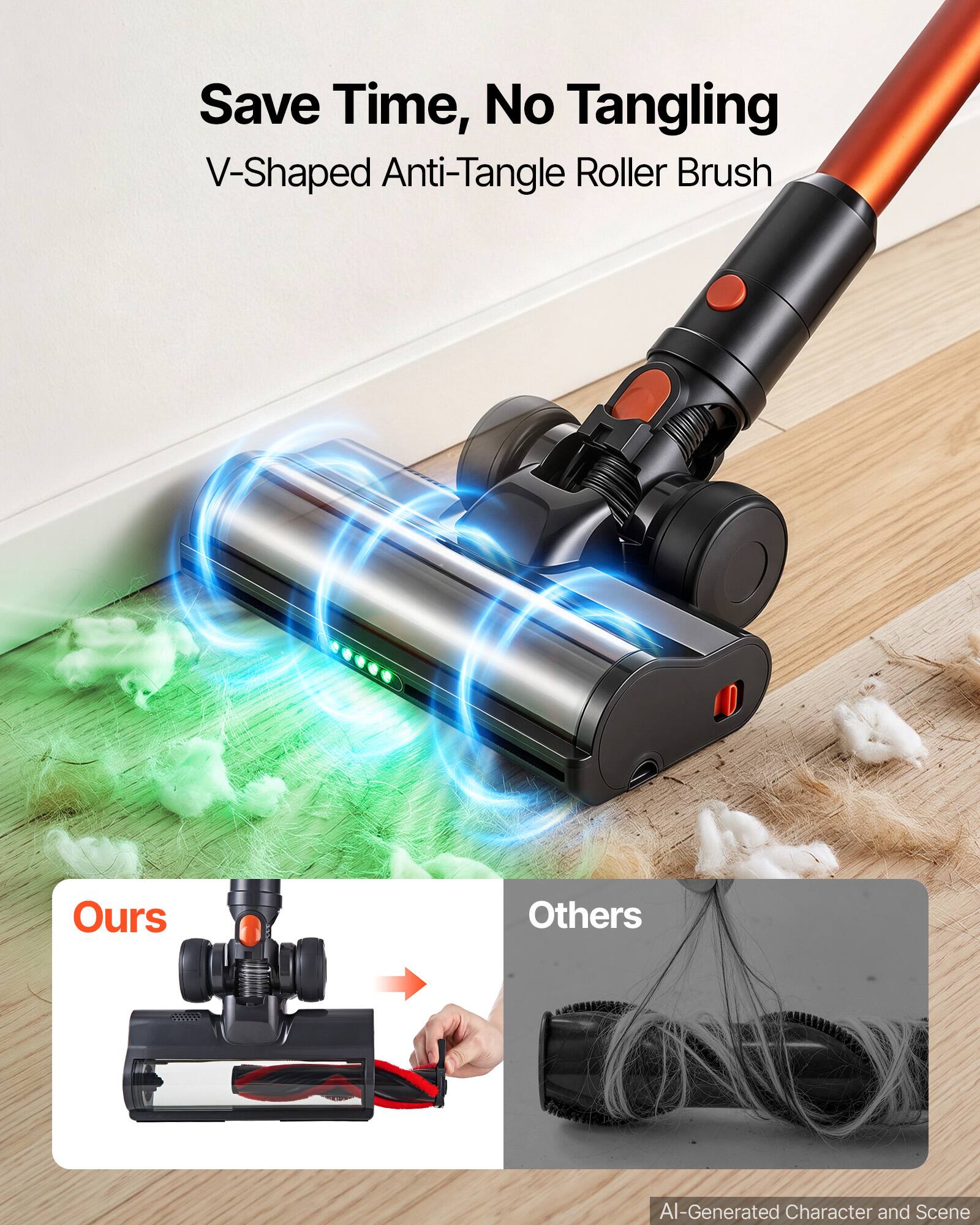 Save Time, No Tangling V-Shaped Anti-Tangle Roller Brush

Ours

Others

AI-Generated Character and Scene