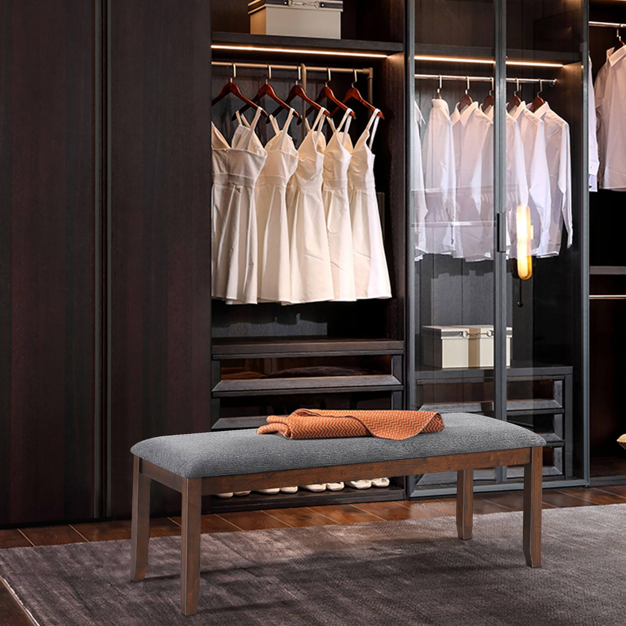 Left. Costway - Dining Bench Upholstered Entryway Bench Footstool Kitchen w/ Wood Legs - Grey, Brown.