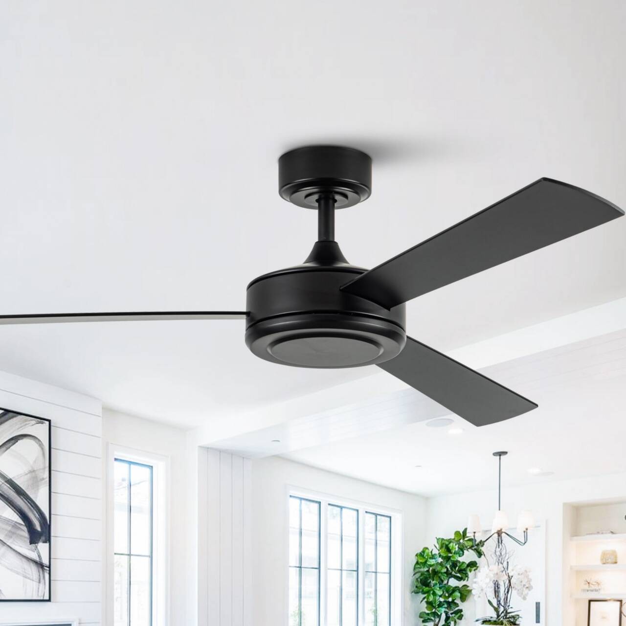 Front. Vaczon - 52" Industrial Black 6-Speed DC Motor Ceiling Fan with Remote - Black.