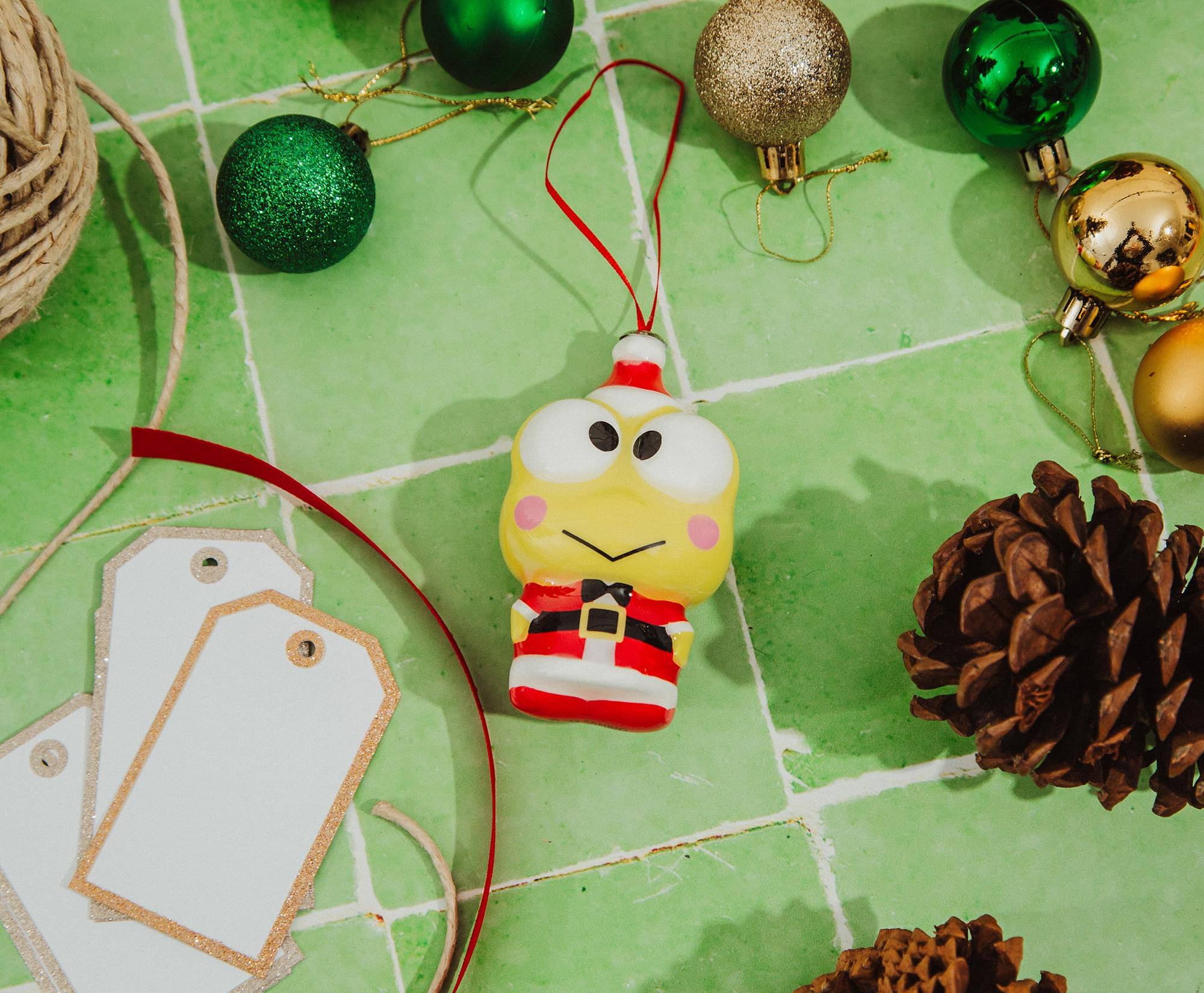 Alt View 4. Surreal Entertainment - Sanrio Keroppi Santa 4-Inch Shatterproof Decoupage Ornament - Green.