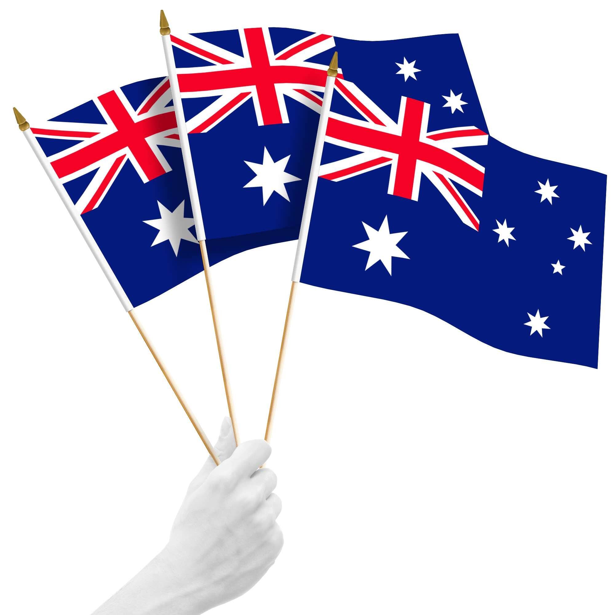 Front. G128 - 10-Pack 12 x 18 in Australia Handheld Stick Flags - Blue.