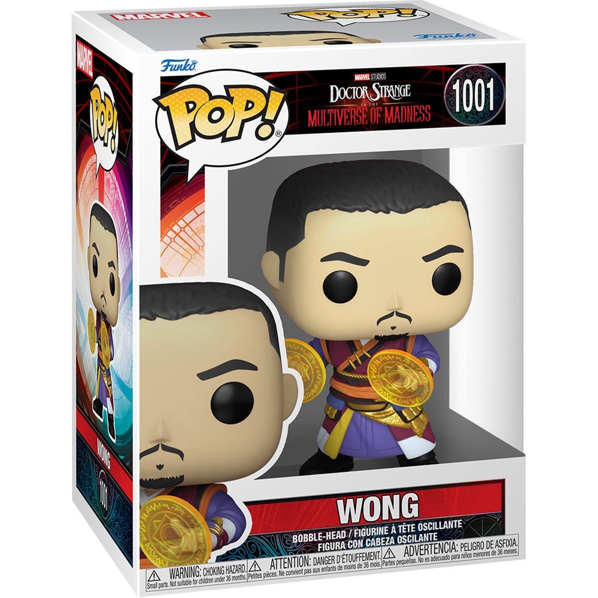 WTNI FOY GREA AE Funko MARVEL STUDIOS DOCTOR STRANGE 1001 D 1.8 M POP! MULTIVERSE OF MADNESS WE  ASM  WONG OSCILANTE FIGURINE  TTE BOBBLE-HEAD / OSCILANTE FIGURA CON CABEZA PELIGRO DE ASFIXIA. AVAN D'TOUFFEMENT. ADVERTENCIA: para nos menores de 36 meses DANGER pequerias. N e5 adecuado HAZARD ATTENTION: au entants de moins de 36 mois Partes WARNING CHOKING Petites pieces. N convient pas tr children under 36 months, Seal parts Not sutable
