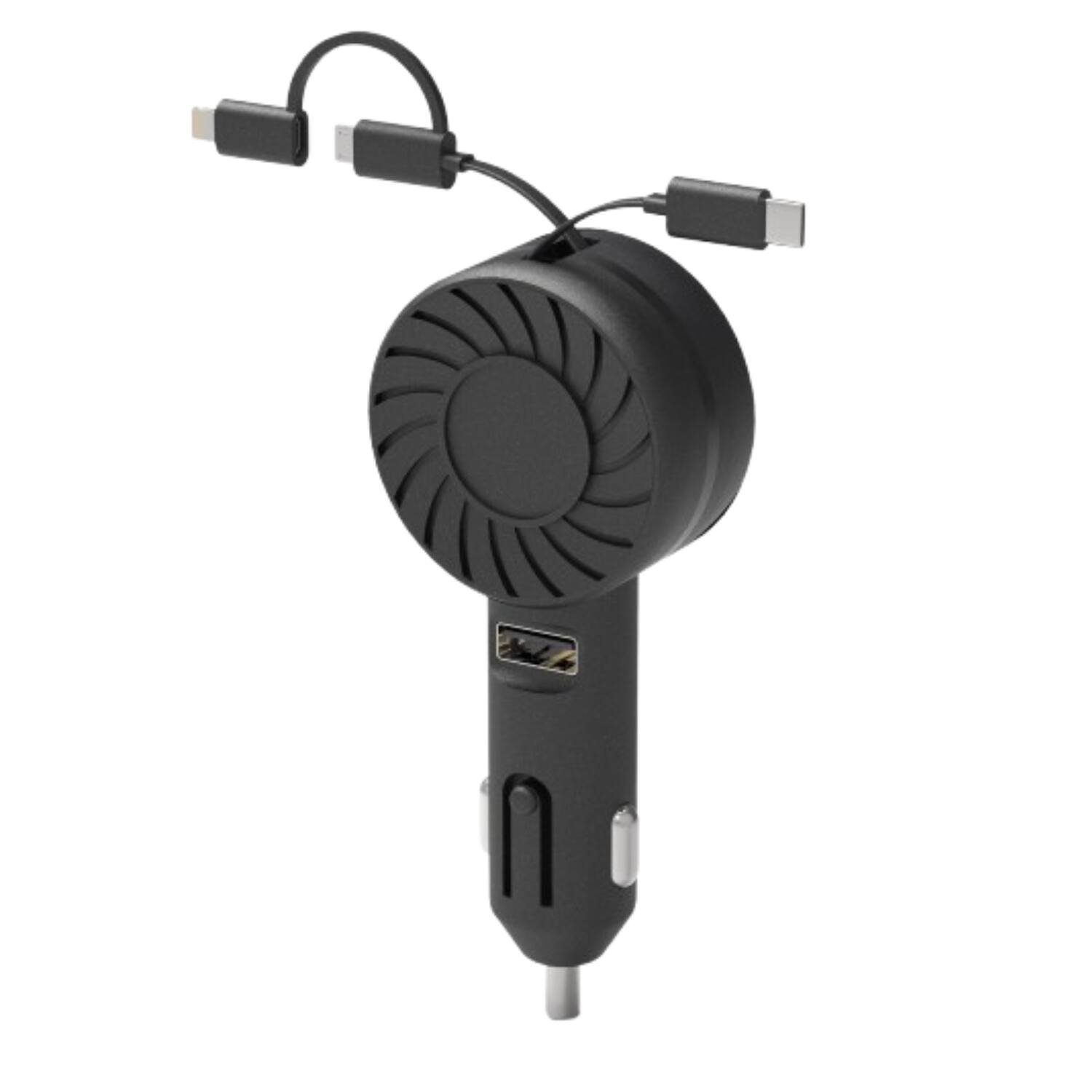 Front. Home Collection - 3-in-1 Retractable Car Charger 21W Fast Charging Adapter Black - Black.