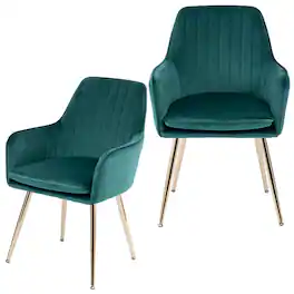 Boyel Living - Velvet & Faux Leather Mid-Back Dining Chairs with Gold Plated Legs (Set of 2) - Green