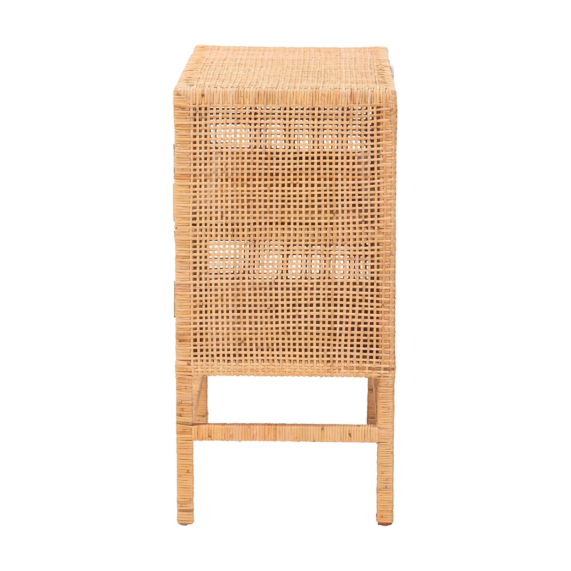 Back. bali & pari - Vivan Natural Rattan Storage Cabinet - 2-Tier Handwoven Wicker Accent Cabinet with Double Doors and Elevated Base - Natural Brown.