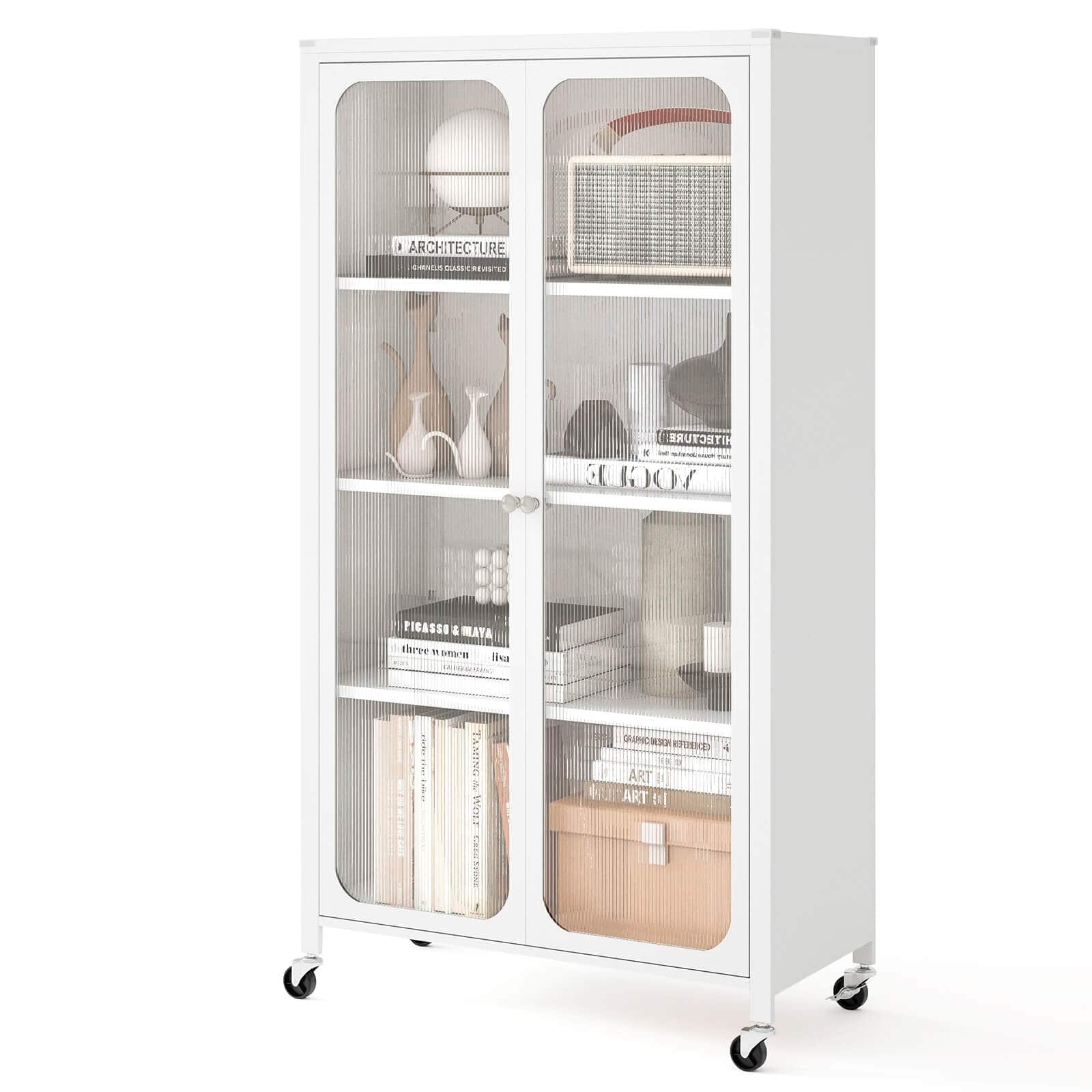 "Costway - Storage Cabinet with Wheels & 2 Translucent Doors Adjustable Shelves Sideboard 31.5"" x 14.5"" x 58"" - White" price history on PriceWatchPro