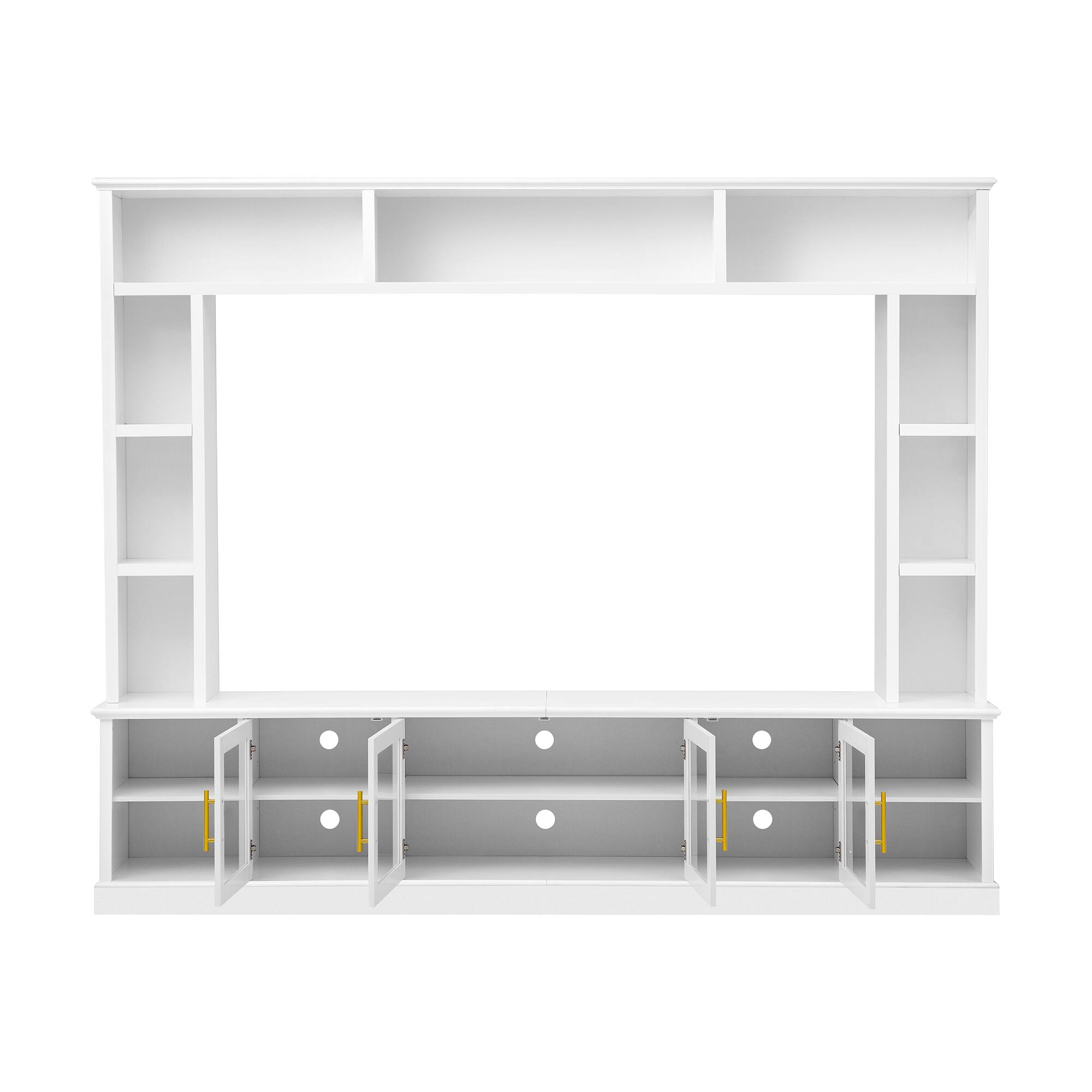 Angle. Whisen - All-in-One Entertainment Center Wall Unit for TVs up to 80-Inch,TV Stand with Storage Shelves and Tempered Glass Doors - White.