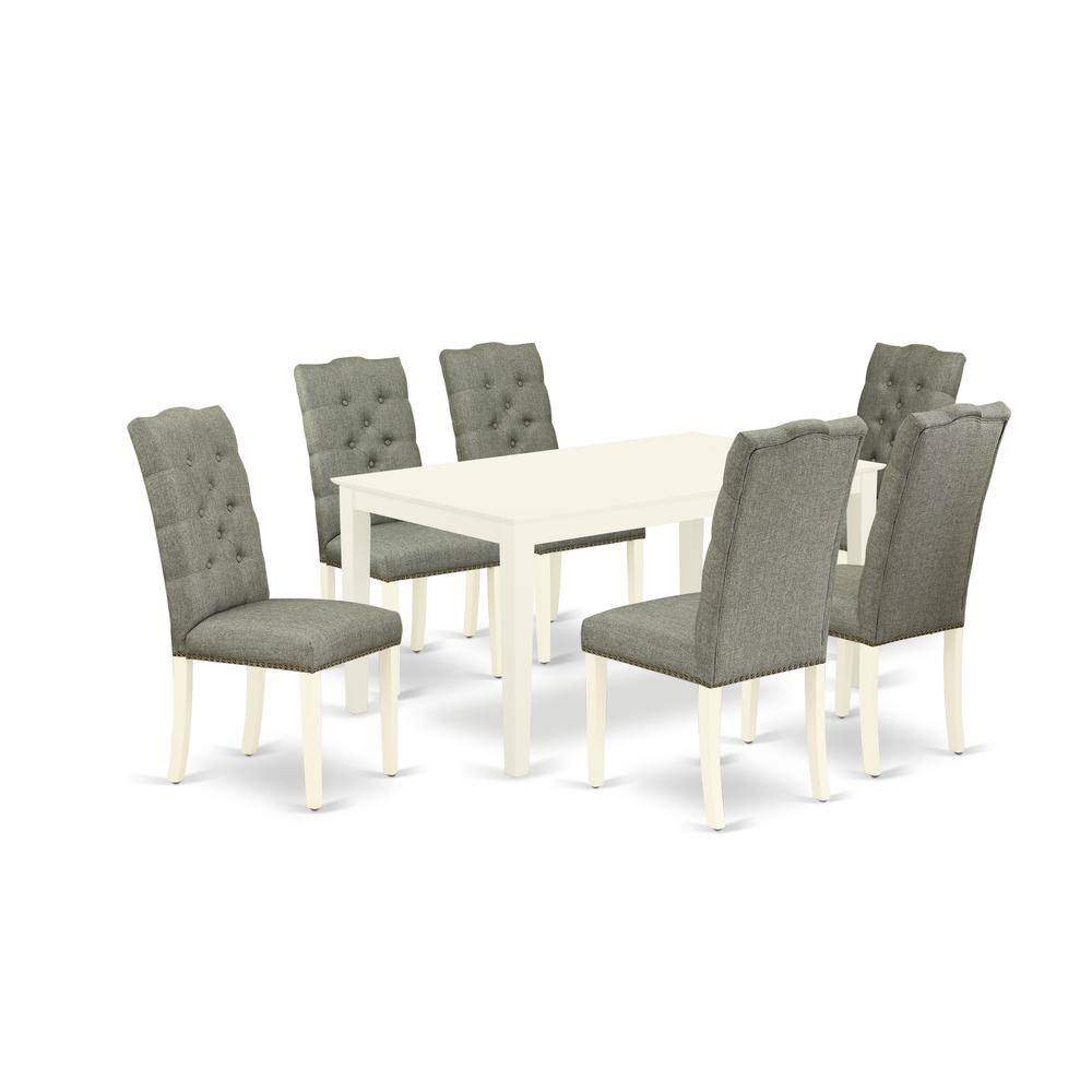 Back. East West Furniture - Dining Room Set Linen White - Brown.