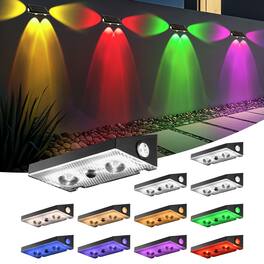 Unique Bargains - 3-way Solar Fence Lights 12pcs RGB Colors Warm White Cool White 3-Way Solar Deck Lights Waterproof for Outside Stairs - RGBW