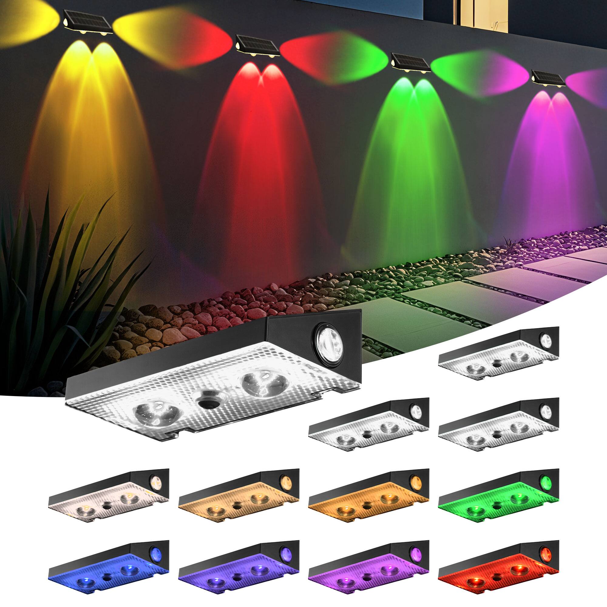Front. Unique Bargains - 3-way Solar Fence Lights 12pcs RGB Colors Warm White Cool White 3-Way Solar Deck Lights Waterproof for Outside Stairs - RGBW.