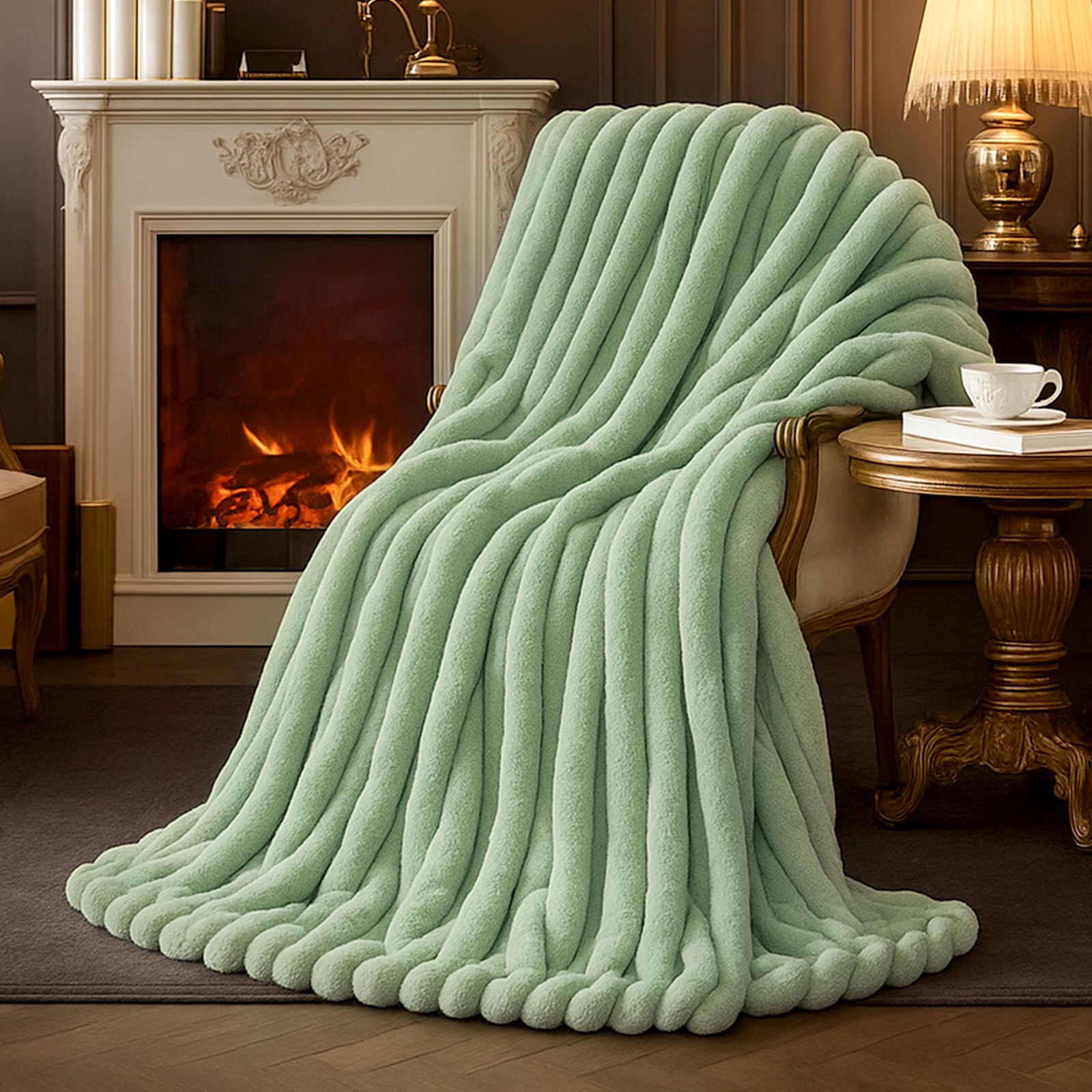 Striped Sage Green Throw(55" x 70")