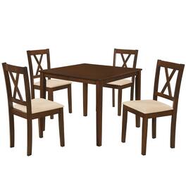 Costway - 5-Piece Dining Table Set for 4, Square Kitchen Table with 4 Armless Chairs - Walnut & Beige