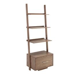 FurniFact - Ash Veneer Ladder Bookcase with File Drawer for Storage and Organization - Driftwood