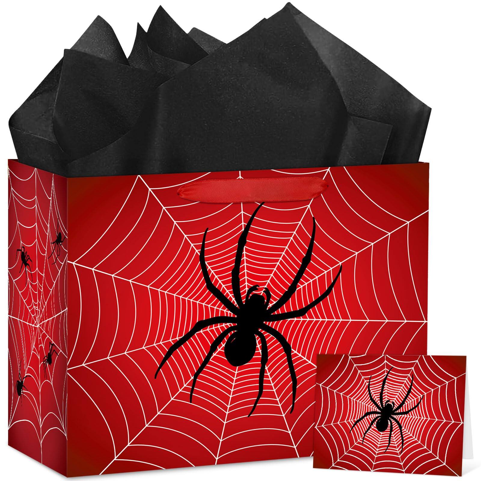Paradigms Interiors - Football Birthday Gift Bag With Tissue Paper And Greeting Card Large Party Favor Wrapping For Sports Themed - Spider