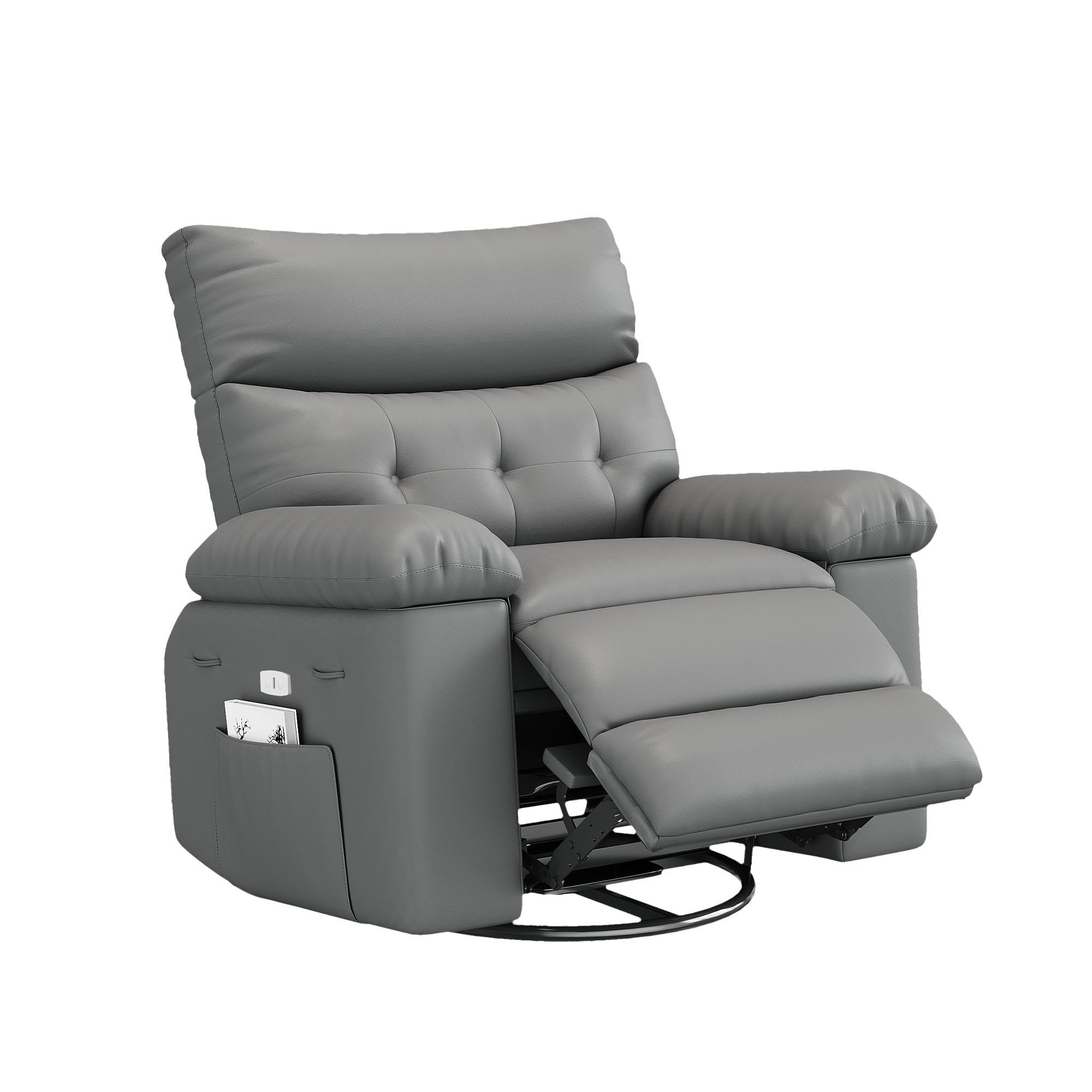 Front. Babevy - 37.4" Wide Oversized Recliner Chair, PU Leather Manual Recliner with 1.5X Sponge Filling - Grey.