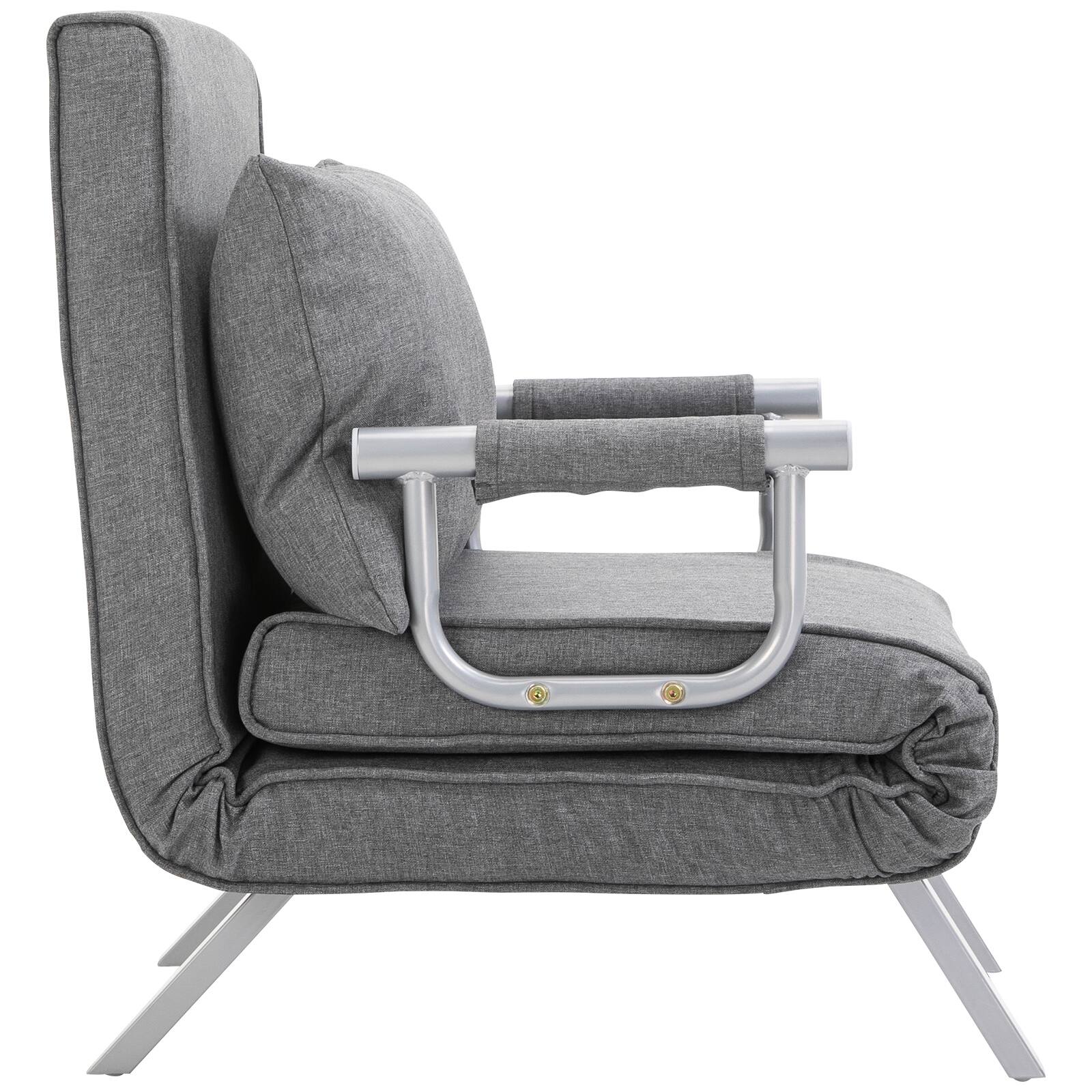 Alt View 5. Homcom - Single Person Folding 5 Position Convertible Sofa Bed Sleeper Chair Chaise Lounge Couch w/Pillow & Steel Frame - Light Grey.