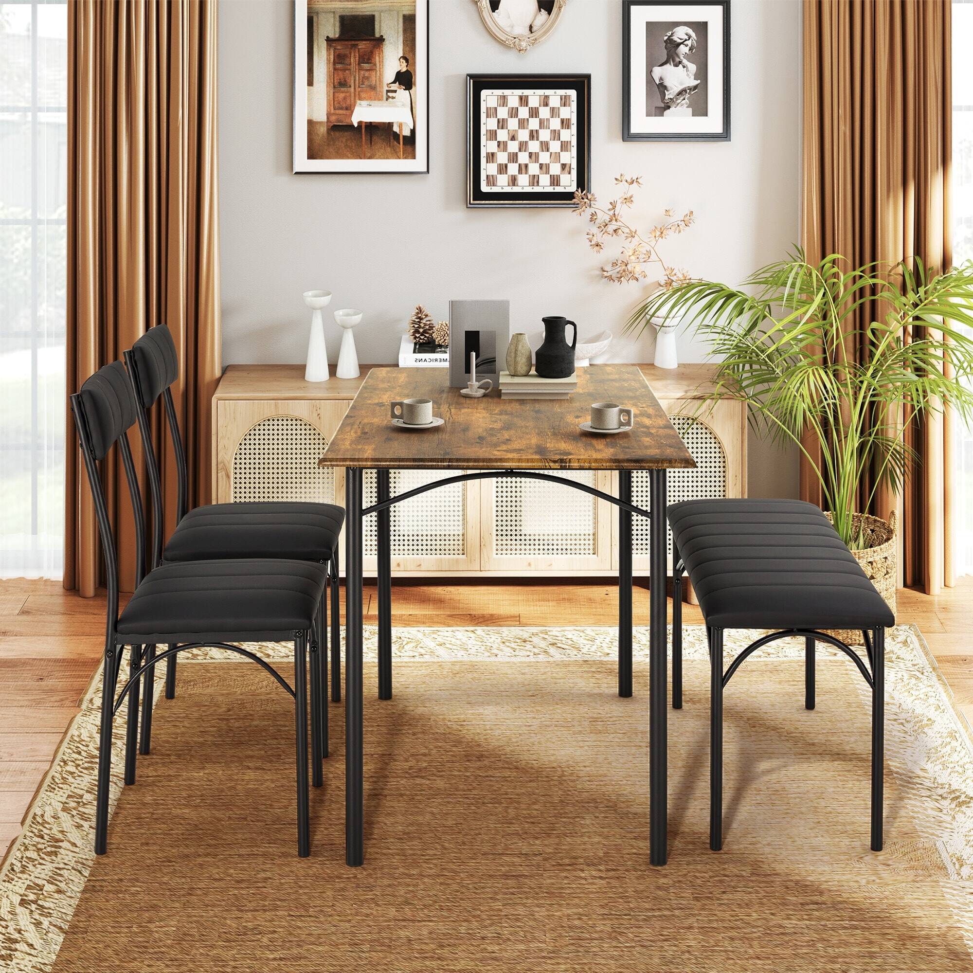 Alt View 5. U-HOMY - 4-Piece Space-Saving Dining Table Set with Faux Marble or Wood Grain Top and Modern Chairs - Wood&Black.