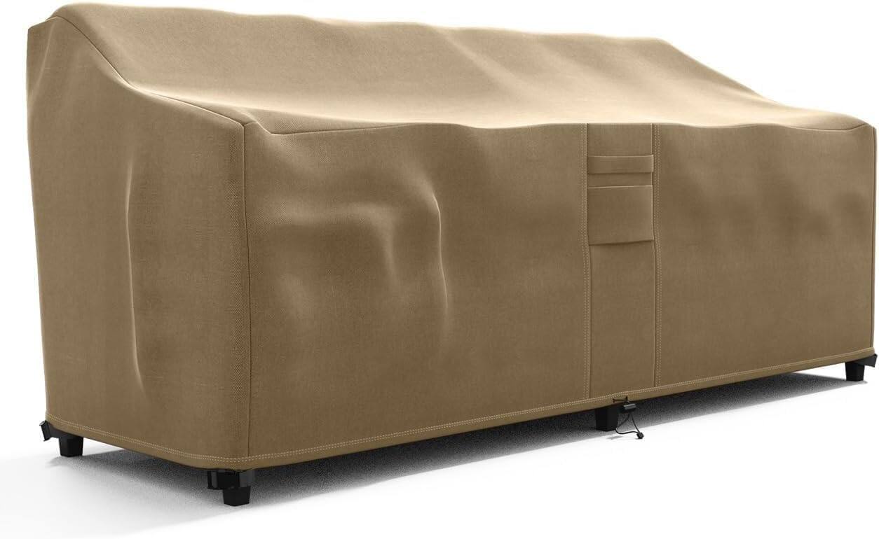 Front. KHOMO GEAR - Love Seat Outdoor Furniture Weatherproof Cover - 88" x 32.5" x 41", Durable, UV Resistant - Brown.