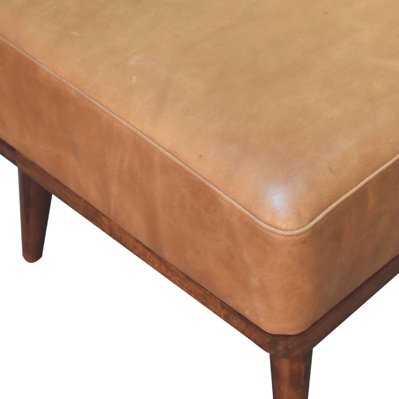 Alt View 2. Artisan Furniture - Artisan Furniture Solid Wood Tan Buffalo Leather Upholstered Footstool, Tan  and Brown - Brown.