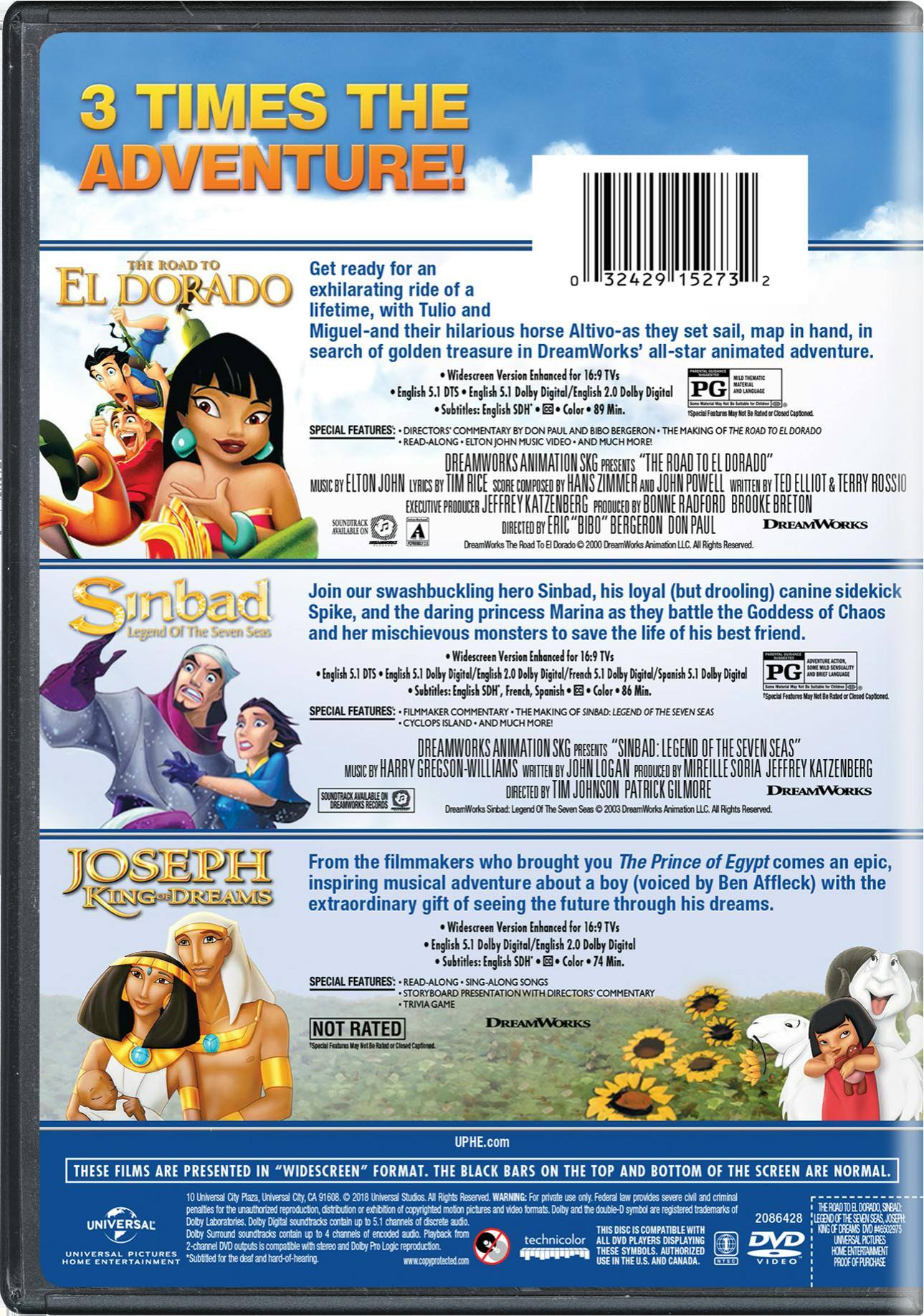 Angle. The Road to El Dorado/Sinbad: Legend of the Seven Seas/Joseph:... (DVD Triple Feature) [DVD].