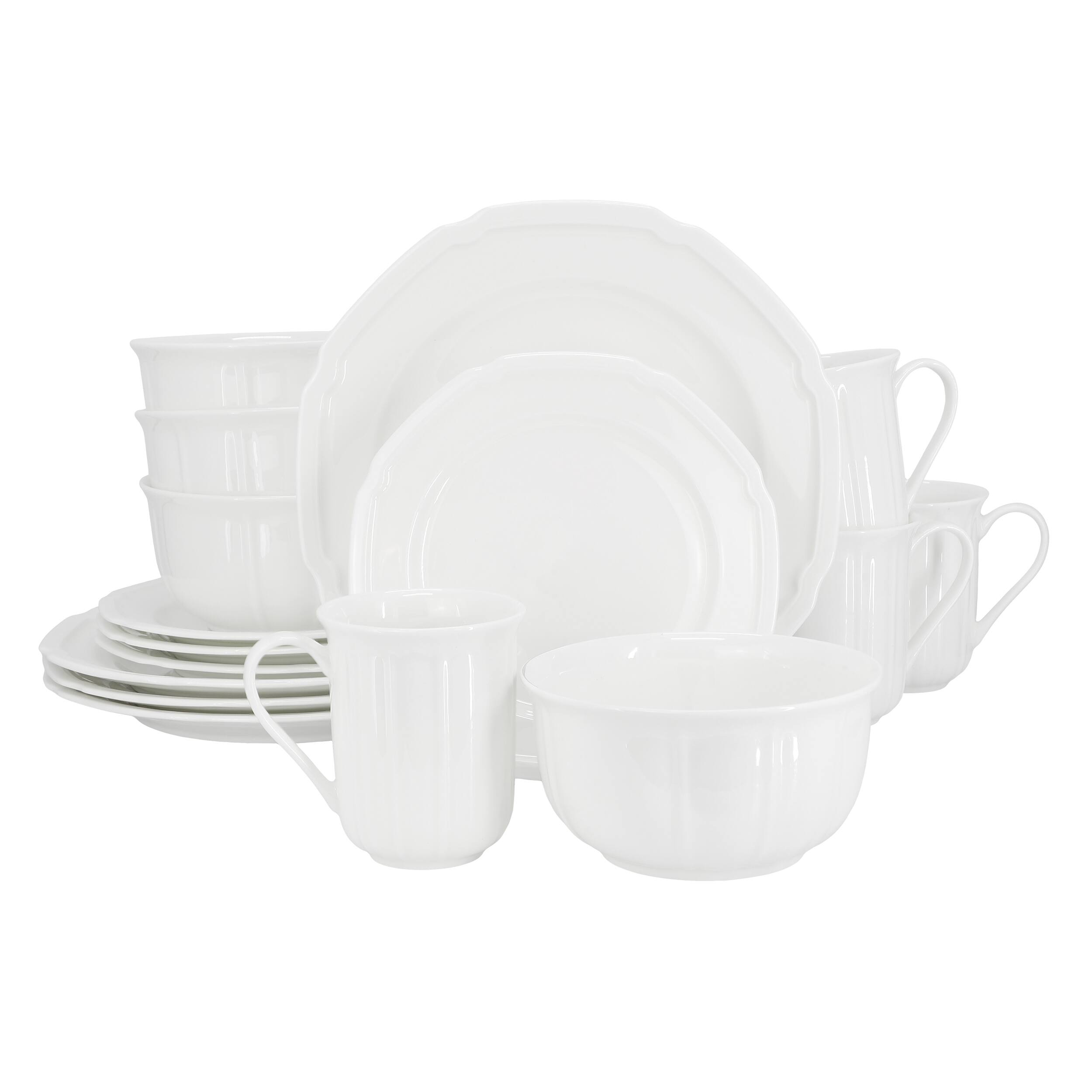Front. Meritage - Meritage Bavaria 16 Piece Scallop Rim Bone China Dinnerware Set in White - White.