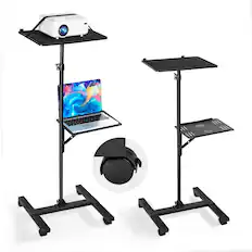 Front. VEVOR - Projector Stand, 2 Shelves Laptop Floor Stand, Projector Stands Table with Adjustable Height 33.86 to 53.54 inch - Black.