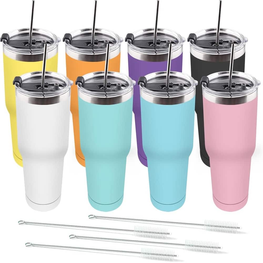 8 Pack 30oz Travel Mug, Powder Coated Stainless Steel Vacuum Double Wall Bulk Tumbler, Durable Insulated Coffe Cup - Multicolor