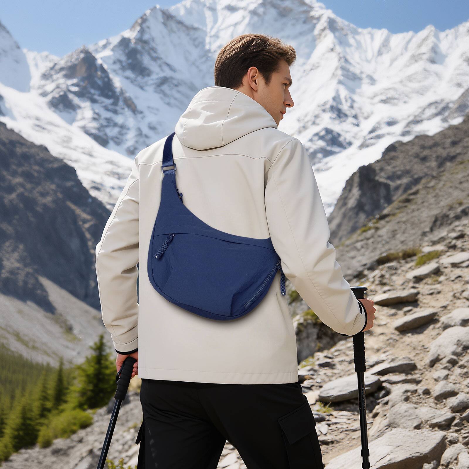 Alt View 5. Unique Bargains - Sling Bag for Men Women, Lightweight Arch Moon Crossbody Bag, Water Repellent Chest Fanny Pack for Hiking Travel Commute - Blue.