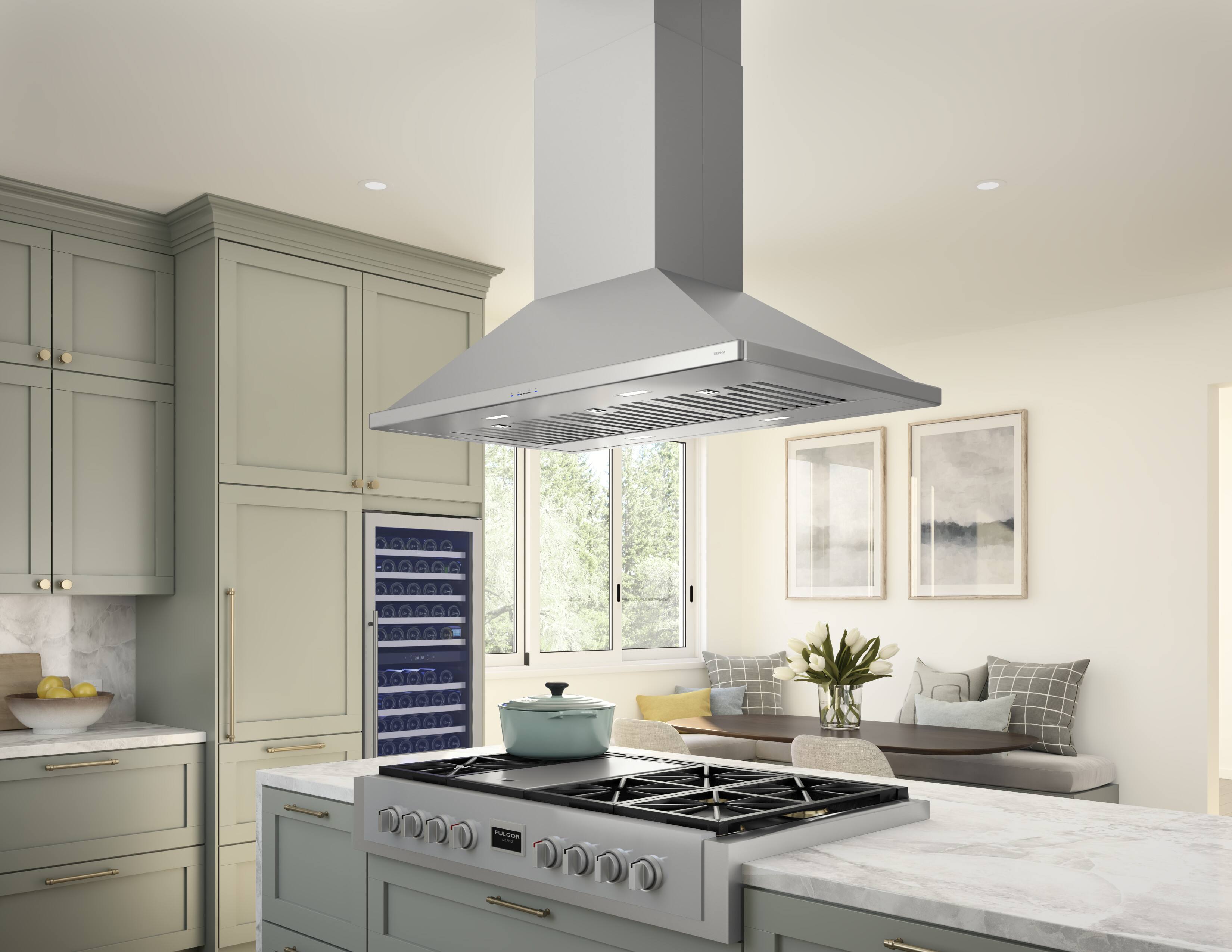 Alt View 12. Zephyr - Siena Pro 48 in. 1200 CFM Island Mount Range Hood with LED Lighting - Stainless Steel.