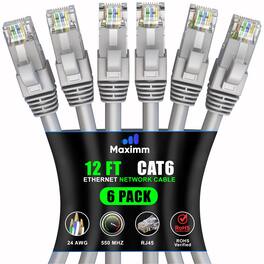 Maximm - Cat 6 Ethernet Cable 12 ft (6-Pack) - UTP, 10Gbps, 550MHz