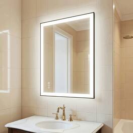 Kadyn - 36x28 Inch Vertical Rectangle LED Bathroom Mirror with Black Metal Frame - Black