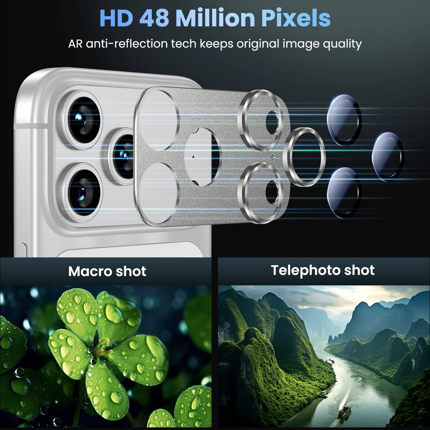HD 48 Million Pixels  
AR anti-reflection tech keeps original image quality  

Macro shot  
Telephoto shot