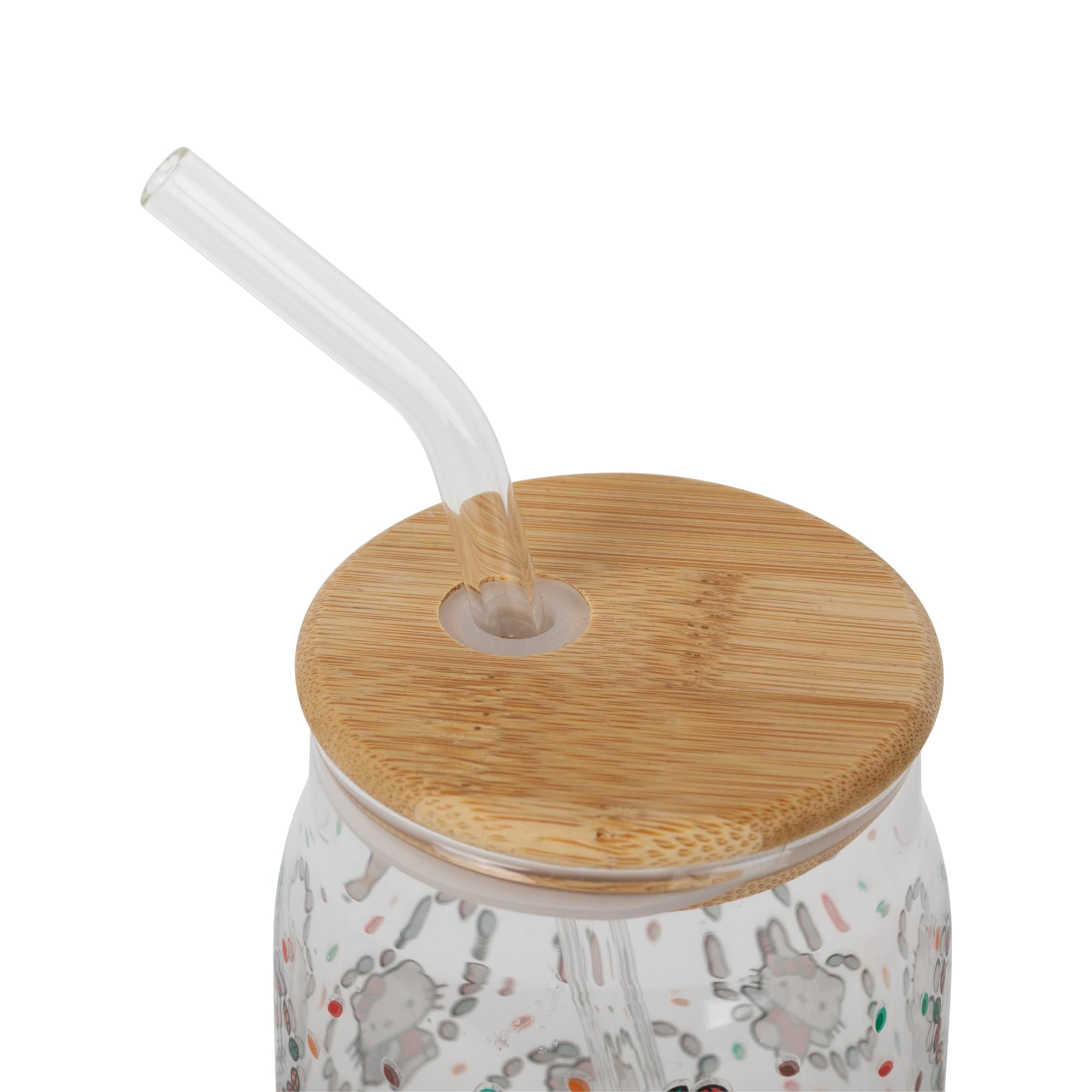 Alt View 1. Silver Buffalo - Sanrio Hello Kitty Fall Leaves 16-Ounce Glass Tumbler With Bamboo Lid and Straw - White.