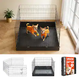 VEVOR - Dog Playpen 24 Inch 4 Panels Foldable Exercise Pen with Bottom Pad, Indoor Metal Pet Fence with Door - Black