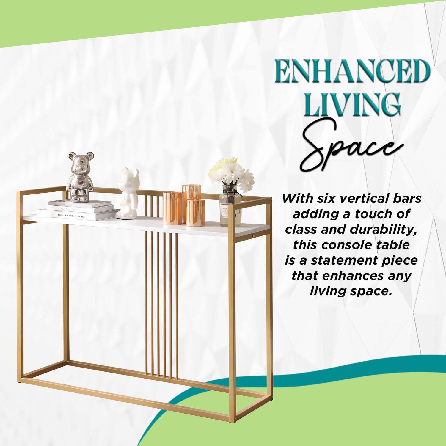 ENHANCED LIVING Space

With six vertical bars adding a touch of class and durability, this console table is a statement piece that enhances any living space.