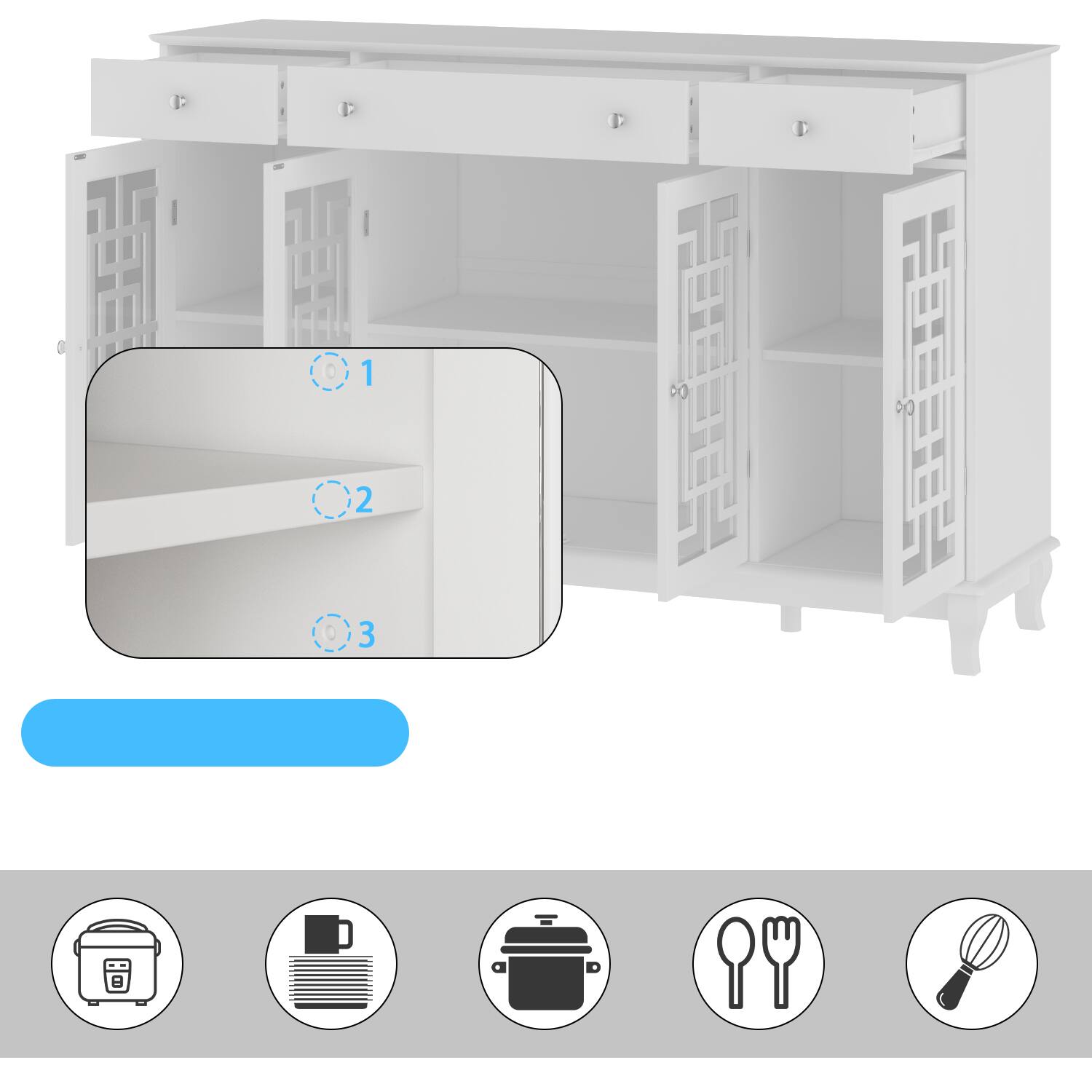 Alt View 7. Famapy - Famapy Buffet Sideboard: Organize & Elevate Your Dining Space - White.