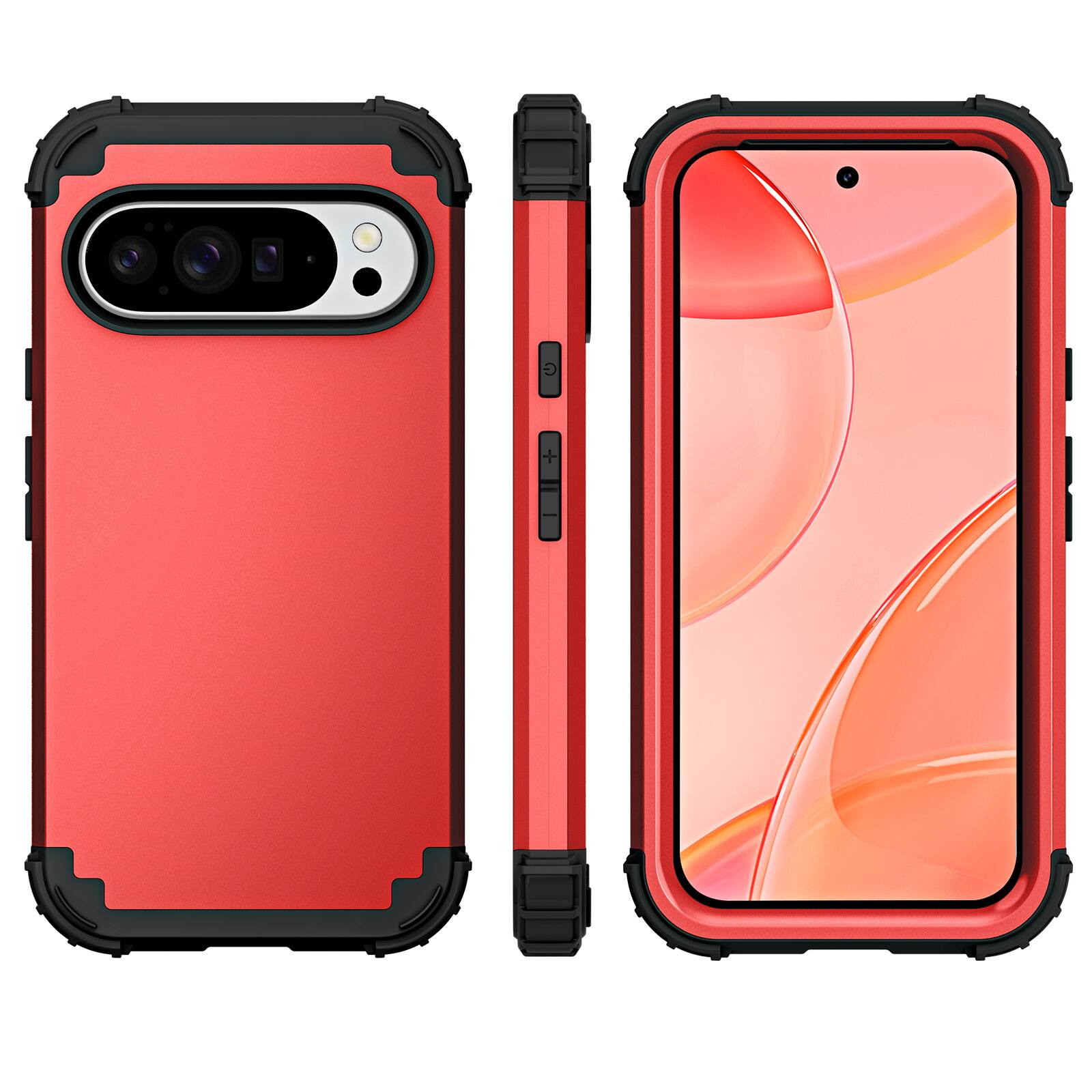 Alt View 1. Dteck - Rugged Case for Google Pixel 10 / 10 Pro,Shockproof Soft Silicone Bumper Hard PC Back Cover,3-Layers Protective Shell - Red.